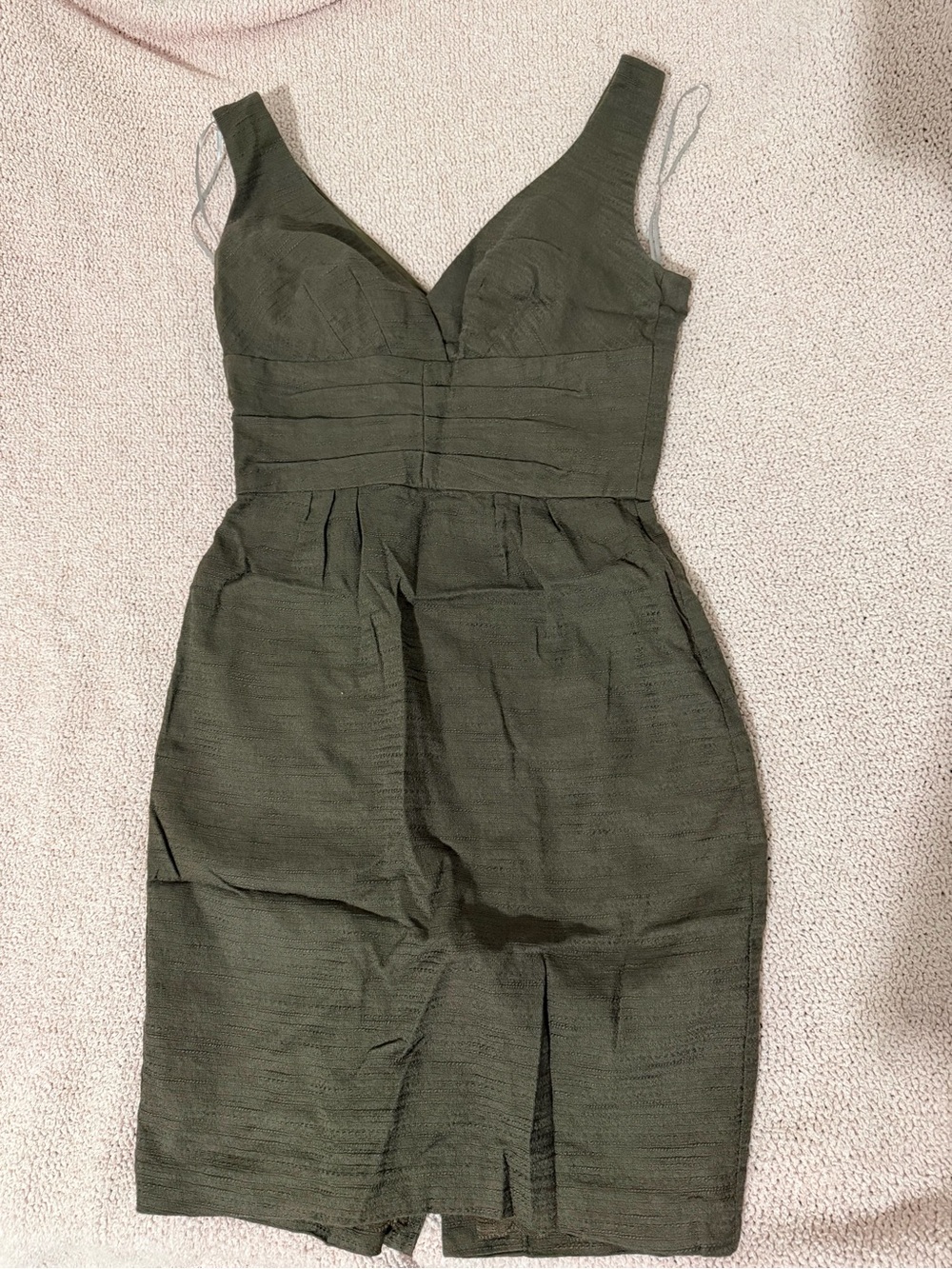 Trina Turk Olive Sleeveless V-Neck Pleated Midi Dress